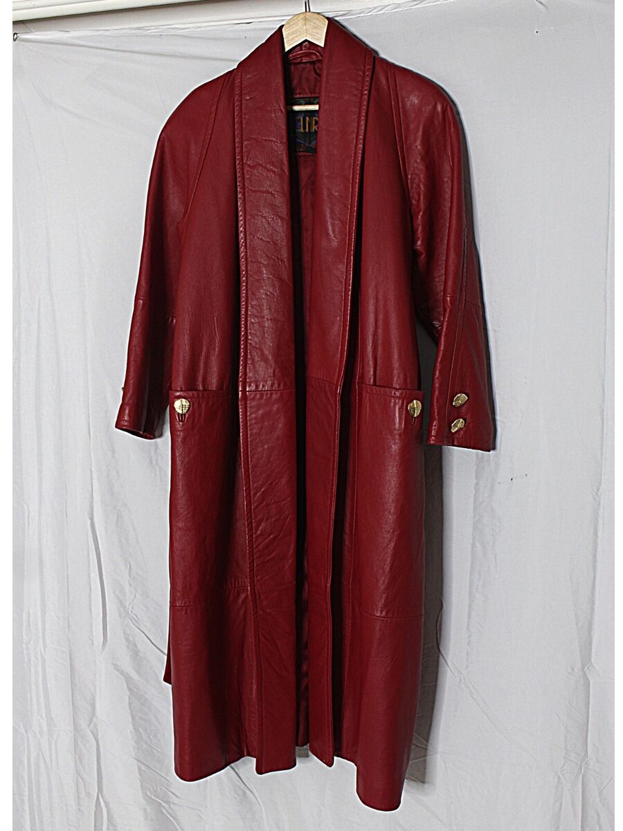 Womens Leather Coat Red Long S-M-L-XL SOFT Lambskin Vintage Womens Leather Coat Red Long S-M-L-XL SOFT Lambskin Vintage