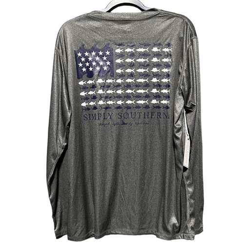 NWT Simply Southern Men's Fish American Flag Rash Guard Tee Gray XL eBay
