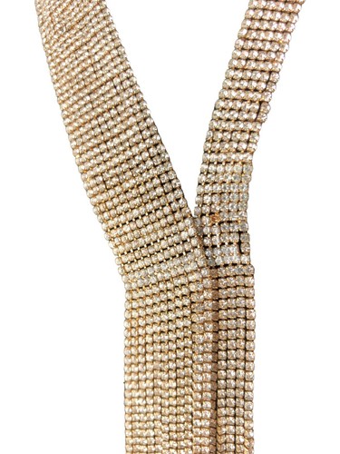 Vintage 1970er Disco asymmetrische Slinky Mesh Quaste goldfarben Strass Halskette - Bild 3 von 11