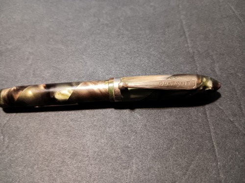 ANTIQUE DUPONT IRRIDESCENT PEARL GREEN BROWN ART DECO FOUNTAIN PEN WARRANTED NIB - Picture 3 of 5