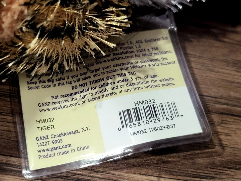 HM032 ~ Ganz Webkinz ~ Tiger ~  Stuffed Animal Plush NWT with code - Image 4 of 4