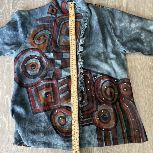 DILEMMA ARTIST HAND PAINTED WOVEN SEQUINED ART TO WEAR BURLAP JACKET NEW YORK - Picture 7 of 8