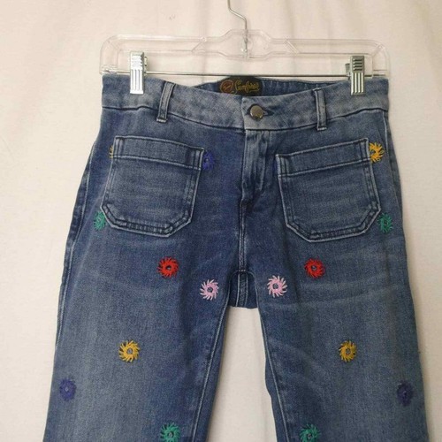 Pantalones de mezclilla bordados con llamaradas especiales Penélope parte inferior floral flor sol - Imagen 5 de 9