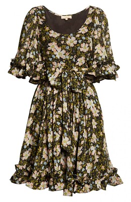 NEW/missing belt BYTIMO, Georgette Floral Ruffle Belted Mini Dress Size M #D4996