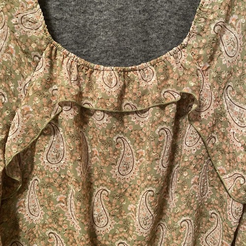 NEW DR2 Daniel Rainn Blouse Womens M Green Paisley Ruffle Off Shoulder Boho Top - Picture 6 of 10
