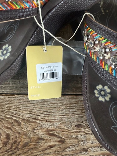 MONTANA WEST BLING CONCHE COFFEE FLIP FLOPS RAINBOW SIZE 8 **NWT** ORIG BOX - Picture 2 of 11