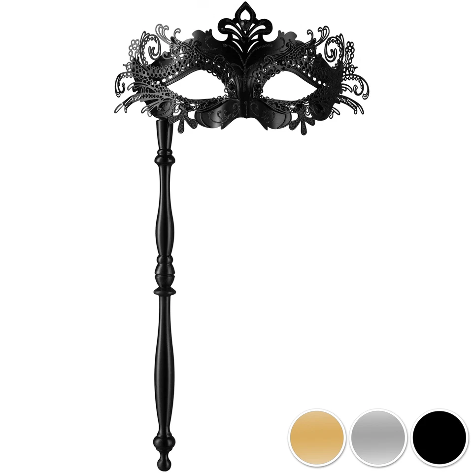 DRESSFORFUN Máscara de ojos veneciana con bastón mujer ópera máscara baile encaje carnaval nuevo