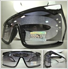 Futuristic Modern Retro Shield Party Raver Club DJ SUN GLASSES Large Black Frame