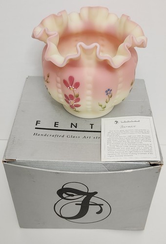 Fenton handbemalte burmesische Perlen Melone Rose Schale in Original Box signiert - Bild 1 von 10