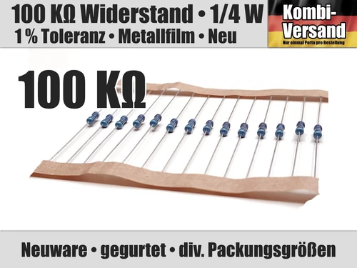 1/10/20/40 x 100 KOhm KΩ Widerstand, 1/4 Watt Metallfilm, 1 % Toleranz, 0207