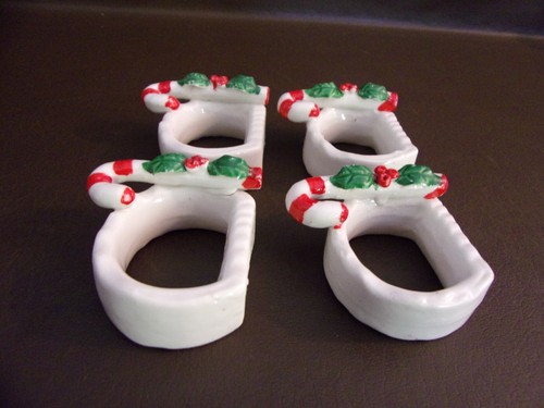 Set Of Four Porcelain Christmas Candy Cane Napkin Rings - Picture 4 of 6
