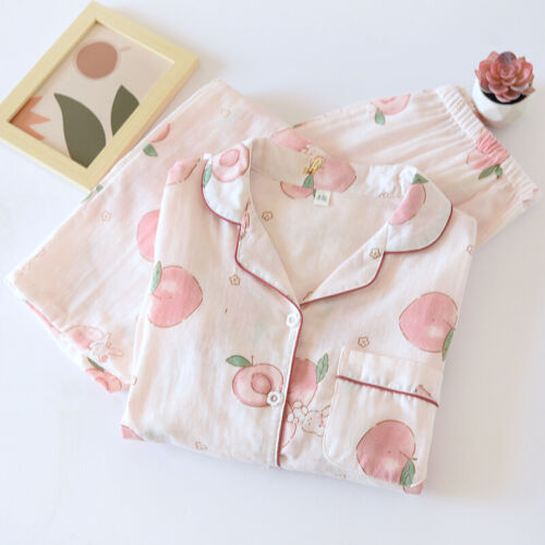 Women Pajamas Set 100% Cotton Printed Sleepwear Casual Nightwear Gauze Home Wear - Picture 56 of 79