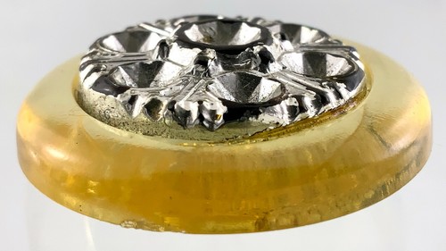 Bakelite With Lucite Silver Color Garment Button 1.3in Floral Pattern 323B - Picture 4 of 6