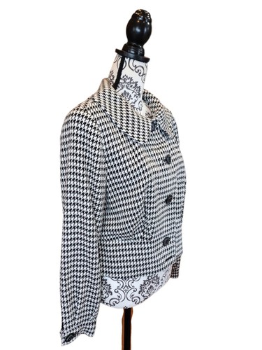 Worthington Cropped Button Up Houndstooth Peter Pan Collared Jacket SZ L BLK/WHT - Picture 2 of 20