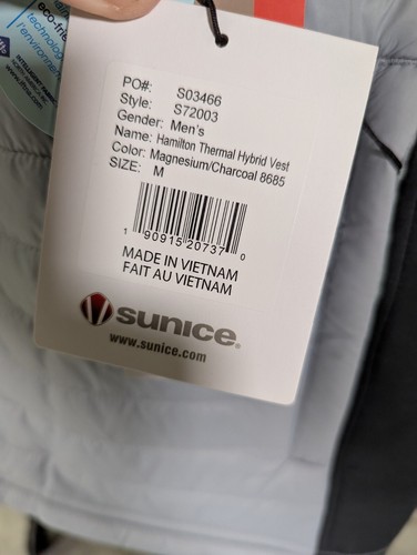 NWT MEN'S SUNICE HAMILTON THERMAL HYBRID VEST, SIZE: M, COLOR: MAGNESIUM (M16) - Picture 3 of 3