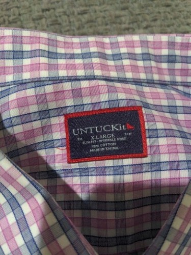 Untuckit XL Dolcetto WF Pink Blue Check LS Cotton Slim Shirt Style 01065 - Picture 2 of 5