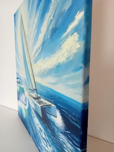 Tableau huile peint à la main "Dans l'ivresse des vagues" - signé collection E.Gritchina - 50x50 cm