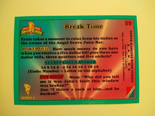 1994 Mighty Morphin Power Rangers / Break Time / Series 2 / #99 / Blue Border - Picture 5 of 6