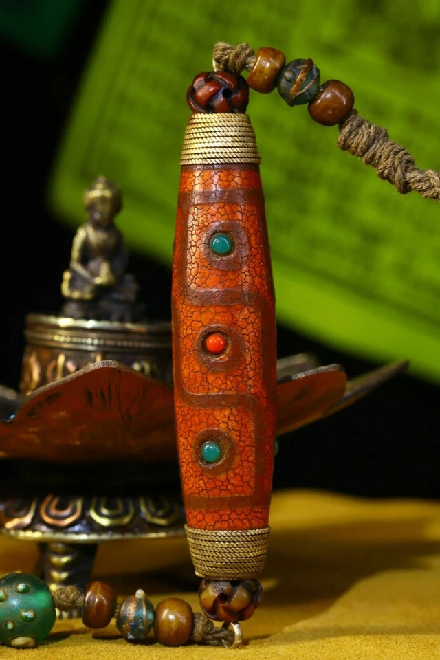 10 cm China Tíbet Colgante Ágata Natural Dzi Cuentas Colgante Amuleto Collar Foto 3 de 4