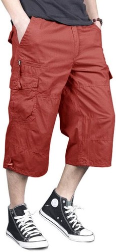 Men's 3/4 Length Cotton Cargo Shorts Elastic Waist Multi Pockets Outdoor Casual - Picture 21 of 26