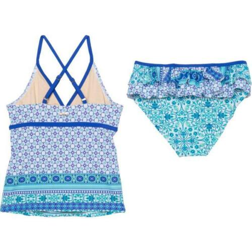 CABANA LIFE Toddler Girl 3T Turquoise Tile UPF 50 Ruffled Tankini Swimsuit NWT - Picture 3 of 3