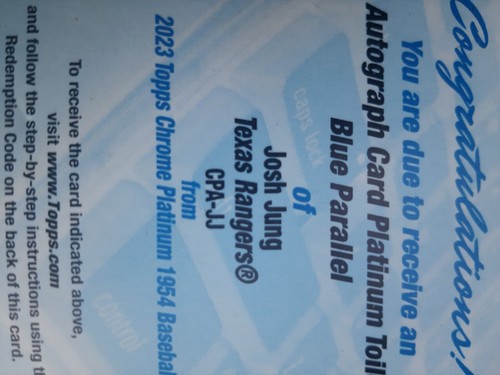 REDEMPTION 2023 Topps Platinum Anniversary CPA-JJ Josh Jung Rookie Blue /99 Auto - Bild 1 von 5