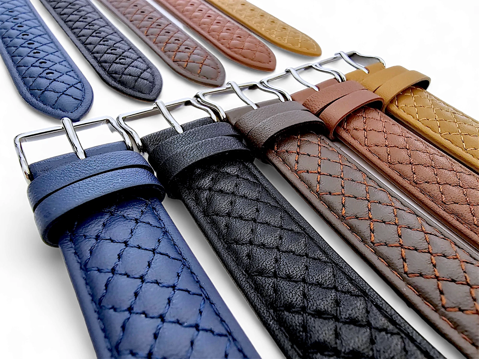 Wrist Envy Luxury Italian Leather Watch Strap Band Diamond Stitch 18 20 22 mm UK