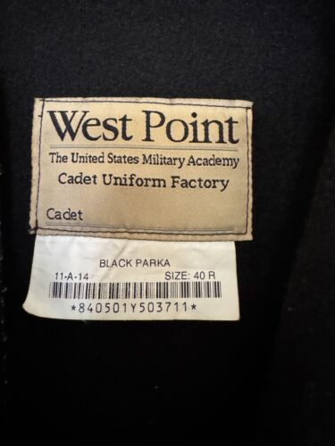 WESTPOINT 2018 BLACK WOOL PARKA CADET UNIFORM 40R 22.5x29.5" BRANDON BARNES - Picture 4 of 5