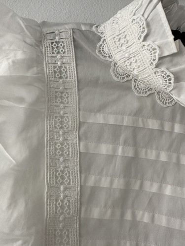 Ted Baker Blouson White Cotton Blouse Ruffle And Lace Embroidered TB 4 / L / 14 - Picture 8 of 16