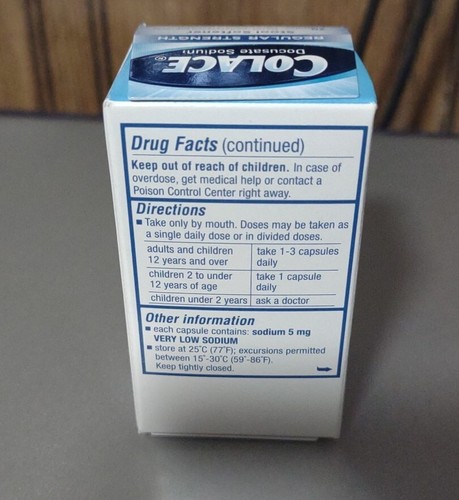 Colace REGULAR STRENGTH 100mg Stool Softener 30 capsules 12/2024 - Picture 3 of 5