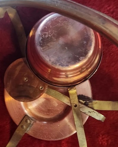 Vintage Mid Century Copper & Brass Fondue Set Stand, Skillet, Bowl, Warming Unit - Picture 13 of 17
