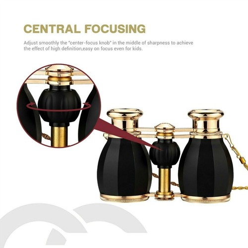 4x30 Opera Glasses Binoculars Black Gold Necklace Chain Crystal Clear Optics - Picture 4 of 10