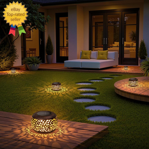 Solar Lanterns Waterproof Outdoor Decor: 2 Pack Hollow Out Metal Solar Lights - - Picture 7 of 12