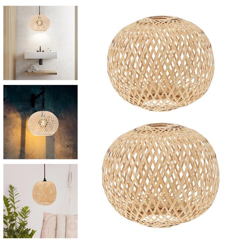 Lot 4 Abat-Jour Suspendus Bambou Tressé Naturel Rustique - Diam. 7,5 Cm Pour Lampes & Plafonniers