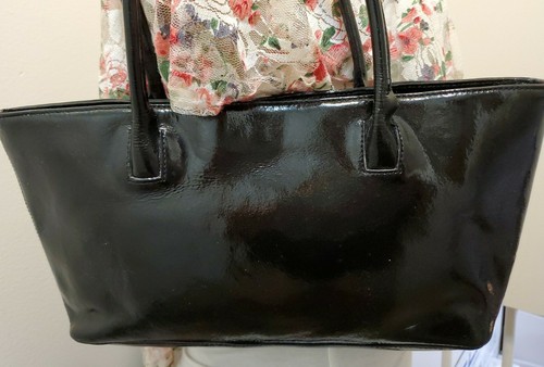 Bebe Simple Medium-Sized Shiny Black Leather Evening Handbag for Women - Picture 2 of 8