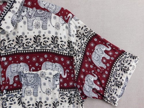 VTG Pidoza International Short Sleeve Button Up Elephant Print Shirt Men's L Red - Picture 4 of 15