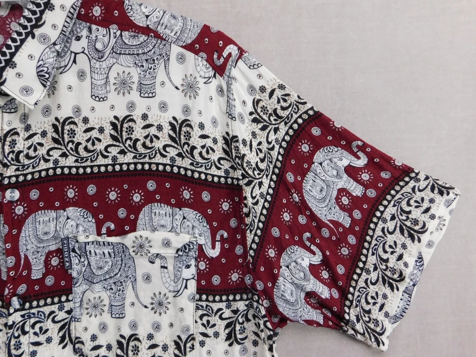 VTG Pidoza International Short Sleeve Button Up Elephant Print Shirt Men's L Red - Image 4 of 4