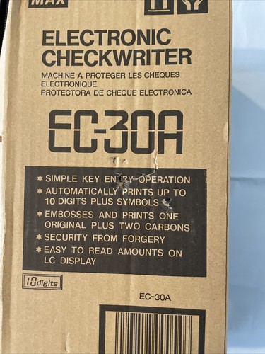 MAX Electronic Checkwriter, 10 dígitos, 4,38 x 9,13 x 3,75 EC-30A MAX EE. UU. CORP. - Imagen 12 de 19