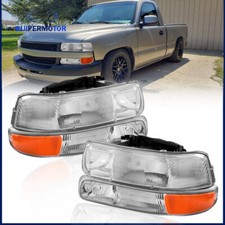 Pair Chrome Headlights For 1999-2002 Chevy Silverado 2000-2006 Suburban Tahoe