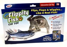 Flippity Fish Motion Activated Interactive Rechargeable Cat Toy w/Catnip & Pole