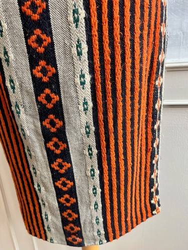 Vintage 1960's Orange Black Beige Wool Cotton Woven Knit Boho Tunic Dress 10 - Picture 8 of 11
