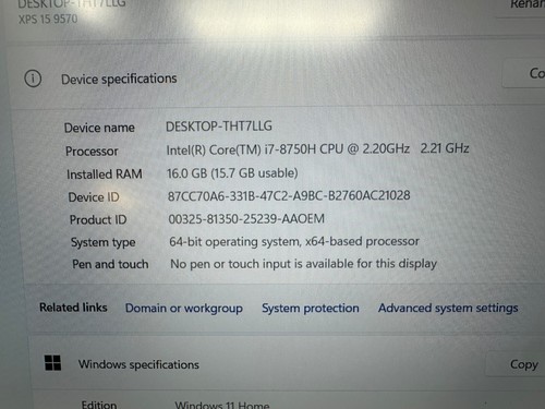Dell XPS 15 9570 15.6" Laptop (Core i7-8750H, 16GB RAM, 128GB SSD) Win11 - Picture 11 of 15