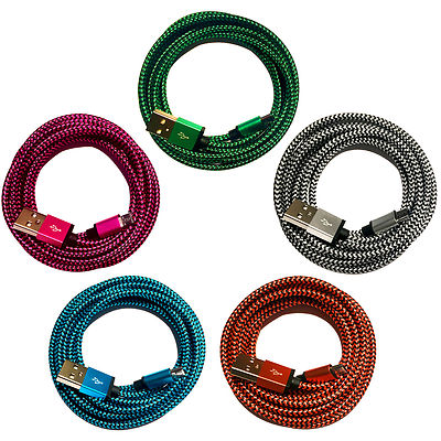 3x 2m Premium NYLON Micro USB Ladekabel Datenkabel für Smartphone Android @ bunt