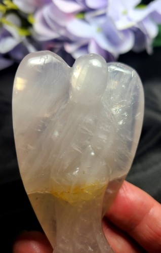 3.2" 101g Palest Rose Quartz w Golden Healer Praying Angel Crystal Carving Ston - Picture 5 of 14