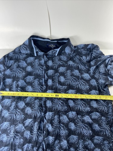 NAT NAST XL 70% Silk and Cotton Black w/ Blue Leaves Short Sleeve Hawaiian Shirt - Picture 9 of 11