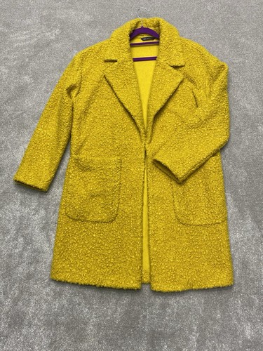 M&S Boucle Open Coat Women’s UK 12 Yellow Mid Length Teddy Bear Smart Casual