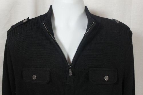 NEW APT. 9 Mens Black L/S 1/4 Zip Military Modern Fit Sweater Size Large - Picture 3 of 11
