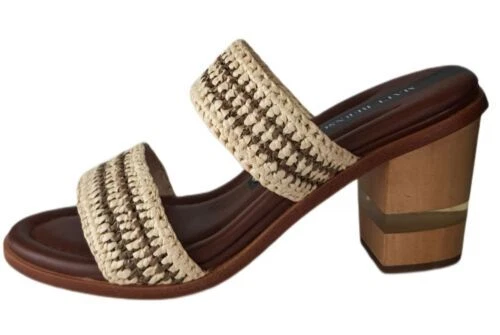 MBT Matt Bernson Donna Marrone Naturale Rafia Ceylon Sandals #MB2883 Nwb