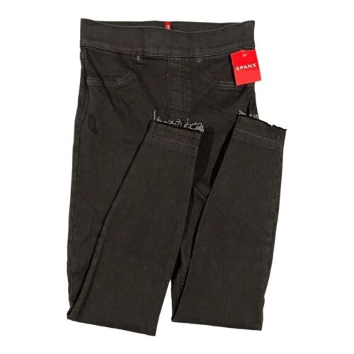 New Spanx Distressed Denim Ankle Skinny Leggings in Vintage Black Sz XS/TP - Picture 2 of 15