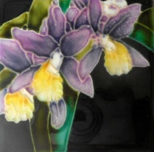 Tropical flower hand painted ceramic art tile coaster 4 x 4 inches with back